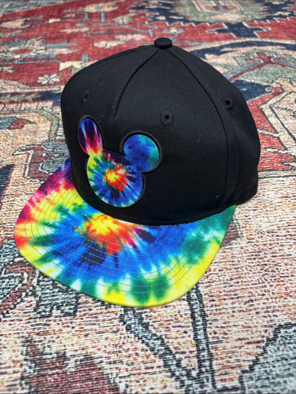 NWT Neff Mickey Disney Black Rainbow Tie-Dye Black SnapBack Hat Cap